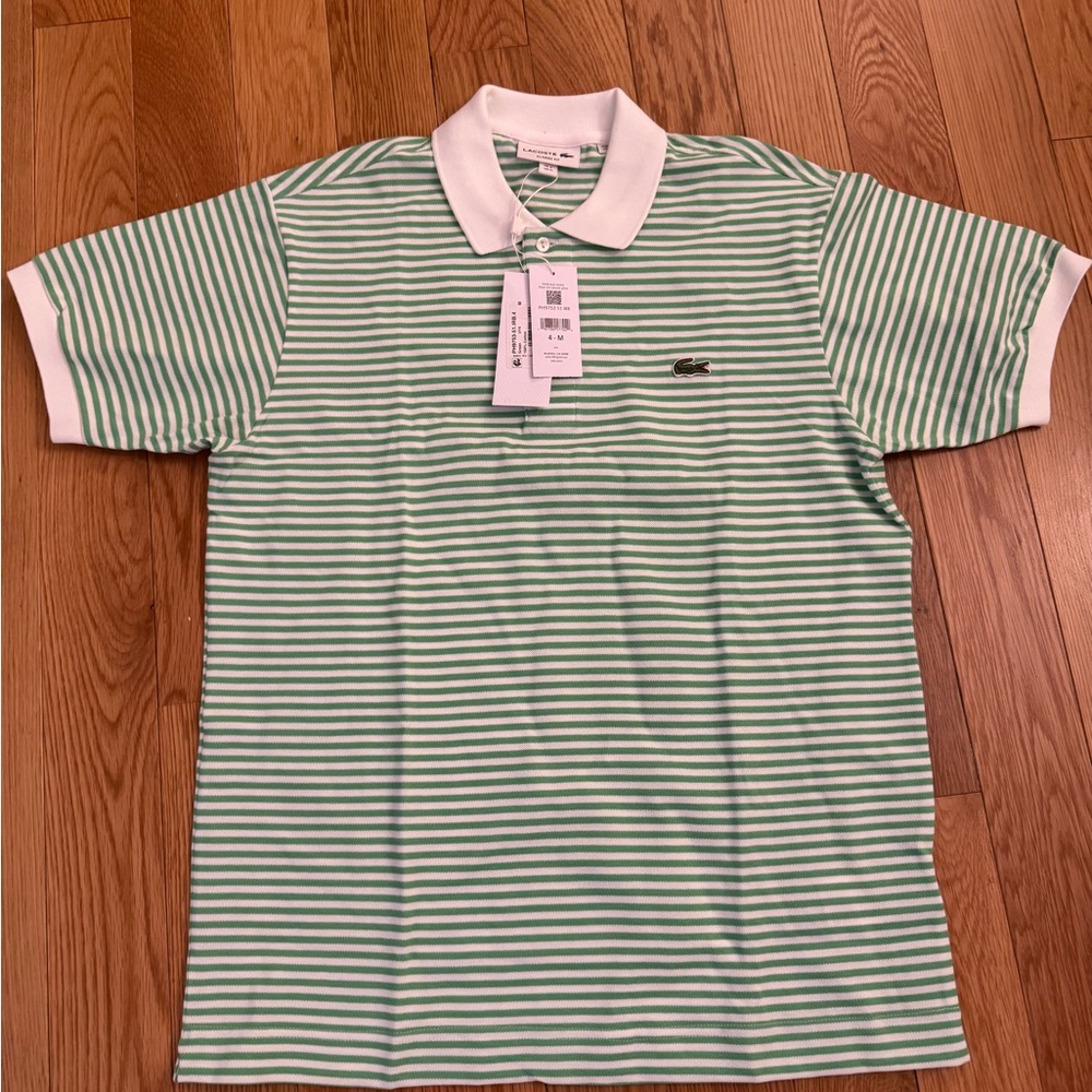 Lacoste Men's Green Striped Polo Shirt